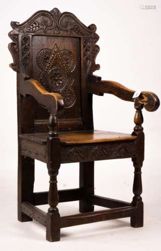 A 17th century style oak Wainscot chair, width 54cm, depth 5...