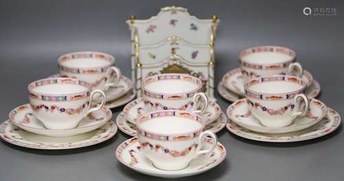 A Minton part tea set and a porcelain letter rack