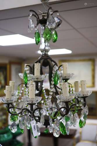 A Bohemian green and clear glass electrolier, 74cm high