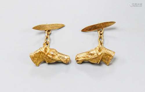 A modern pair of 9ct gold horse head cufflinks, 20mm, 10.3 g...