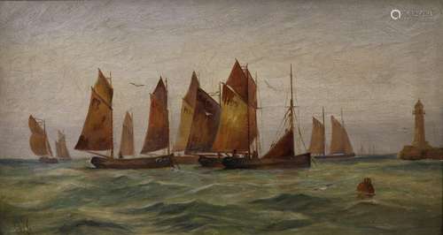 J.W.G. c.1990, oil on canvas, Cornish fishing boats off the ...