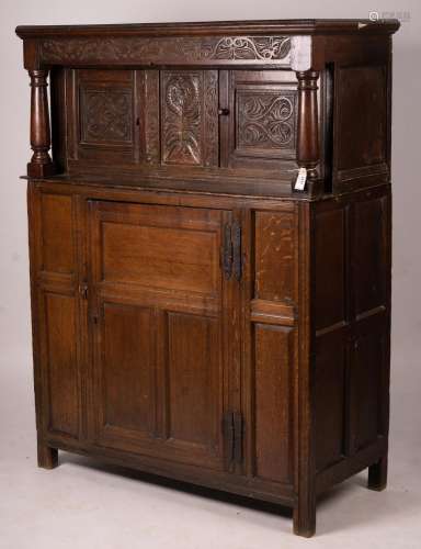 An early 18th century oak court cupboard, width 128cm, depth...