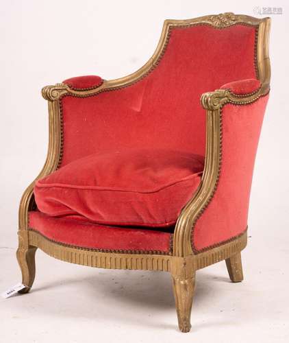 A late 19th century French giltwood tub shaped side chair, w...