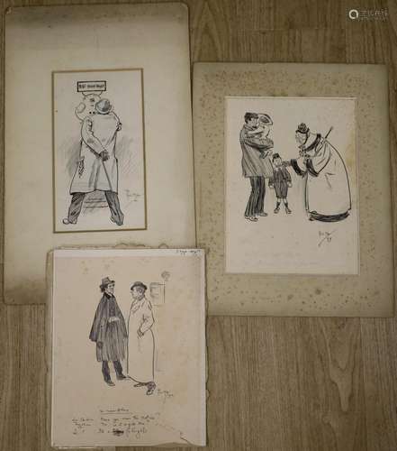 Phil May (1864-1903), three original pen and ink cartoons, '...