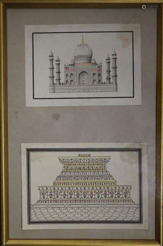 Indian School, pen an ink, Study of the Taj Mahal and of a d...