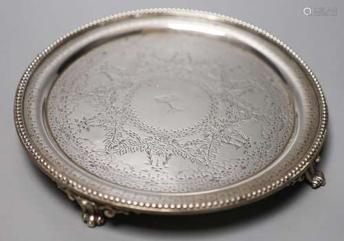 A Victorian circular engraved silver waiter, Daniel & Charle...