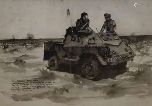 Cyril Mount (1920-2013), ink and wash, ‘X Battery Commanders...