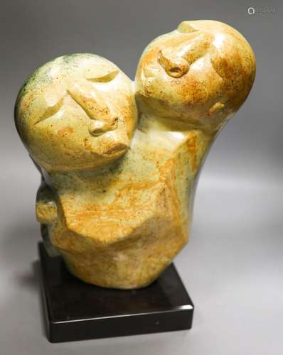 South African soapstone figural carving, mother and child38c...