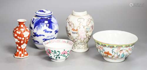 A group of Chinese enamelled porcelain vases and bowls, a si...