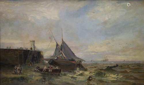 English School, circa 1900, oil on canvas, fisherfolk beside...