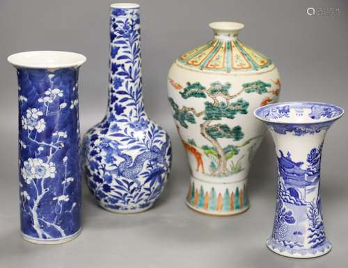 A Chinese famille verte meiping, two Chinese blue and white ...