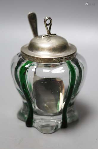 A late Victorian Art Nouveau silver mounted green and clear ...