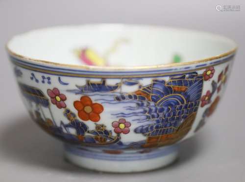 A 19th century Chinese famille rose bowl, wear to gilding,12...