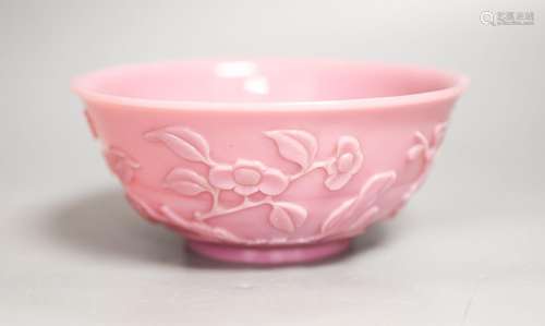 A Chinese Beijing pink glass bowl - cracked