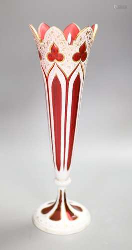 A Bohemian overlaid ruby glass vase,31cm