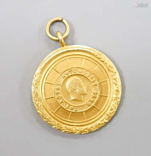 A 1930's 9ct gold RAC medallion, 26mm, 11.7 grams.