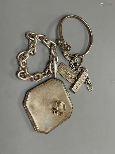 A silver compact 72mm and small group of white metal jewelle...