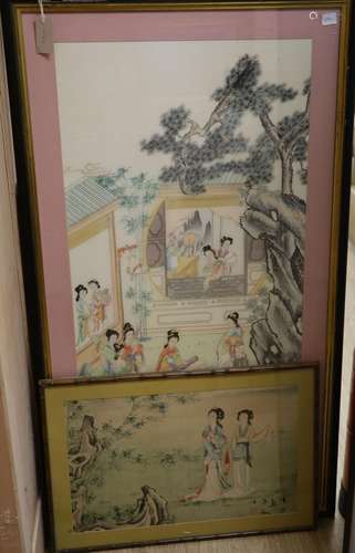 A large Chinese painting on silk and another