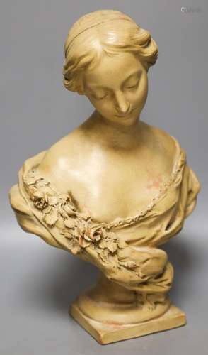 A cream painted terracotta bust of a lady33cm