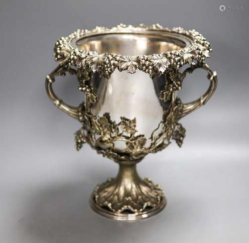 A Victorian campana shaped plated wine cooler, cast with fru...