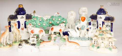 A collection of Victorian Staffordshire pottery to include a...