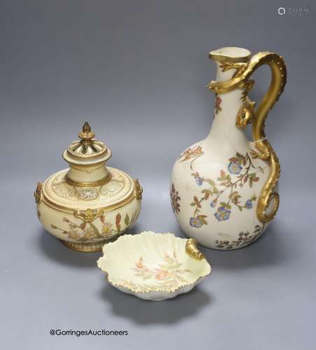 A Royal Worcester pot pourri vase and cover, a shell dish an...