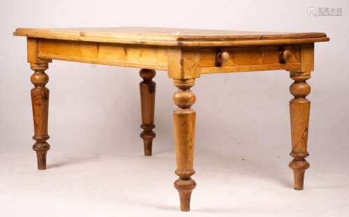 A Victorian rectangular pine two drawer kitchen table, width...
