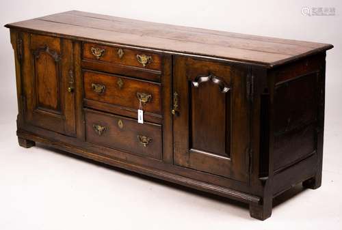 An 18th century oak low dresser base, length 191cm, depth 56...