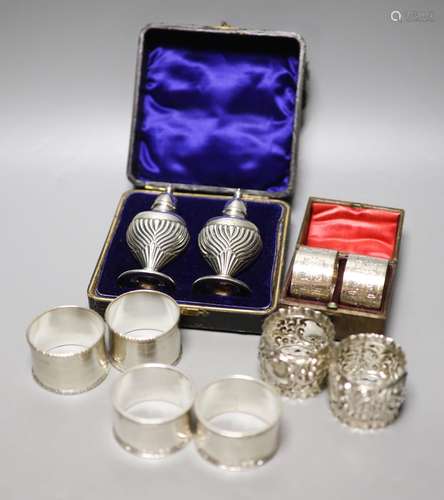 Four pairs of silver napkin rings including cased Victorian ...