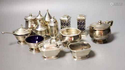 Twelve assorted 20th century silver condiments including an ...