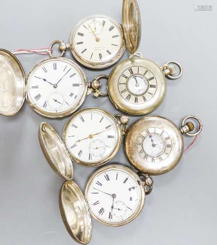 Four Victorian silver keywind full hunter pocket watches and...