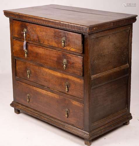 A 17th / late 18th century four drawer chest, length 100cm, ...