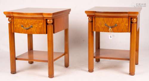 A pair of mahogany bowfront bedside cabinets, width 50cm, de...
