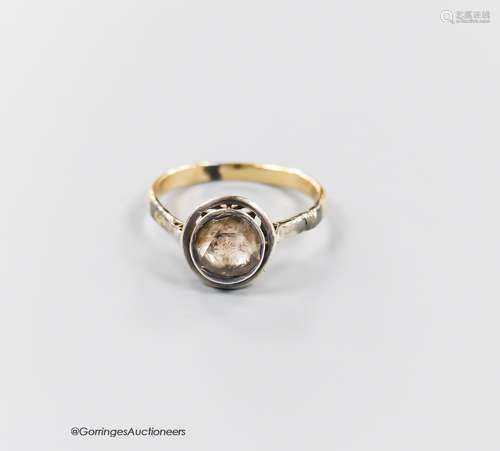 An antique continental yellow metal and solitaire rose cut d...