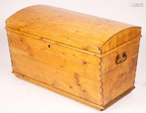 A 19th century Continental pine dome top trunk, length 98cm,...