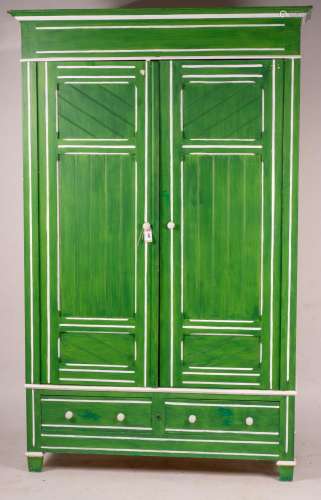 A late Victorian painted pine two door wardrobe, W.120cm H.2...