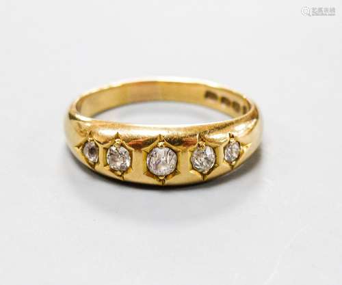 A late Victorian 18ct gold and graduated five stone gypsy se...