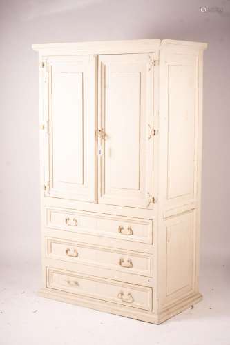 A 19th century Continental painted pine press cupboard, leng...