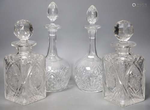 A pair of whisky case decanters and a pair of Victorian deca...