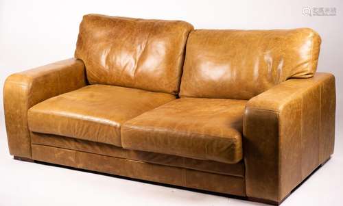 A pair of contemporary tan leather settees, length 200cm, de...