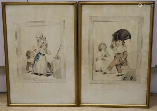 19th century English School, a pair of watercolour of childr...