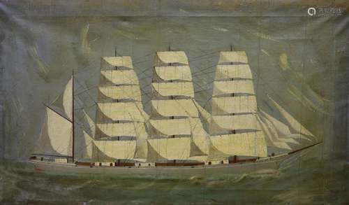 English Primitive School, oil on canvas, Clipper ship at sea...