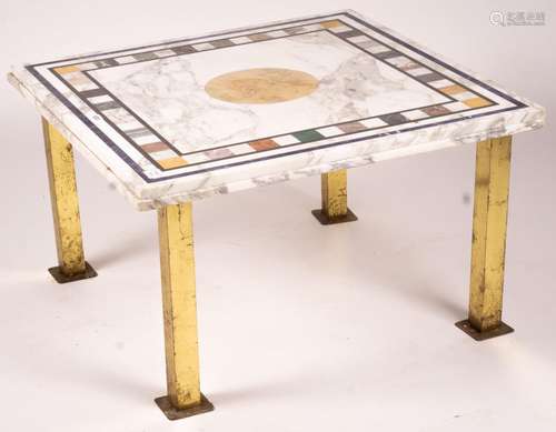 A square specimen marble and brass top low coffee table, wid...