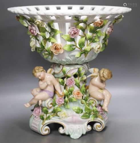 A Plaue porcelain Meissen style fruit stand, encrusted with ...