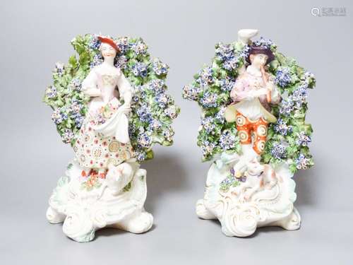 A pair of Derby bocage figures, c.1775, patch marks, 24.5 cm...