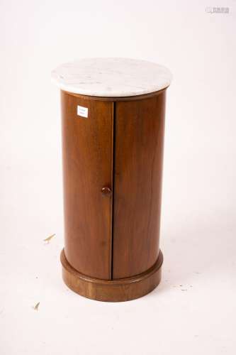 A Victorian marble top mahogany cylindrical pot cupboard, di...
