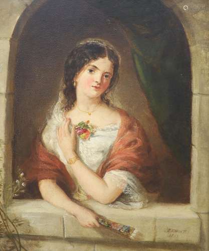 Edwin Frederick Holt (1830-1912), oil on board, Young lady i...