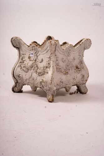 A Victorian style square cast iron jardiniere, width 38cm, h...