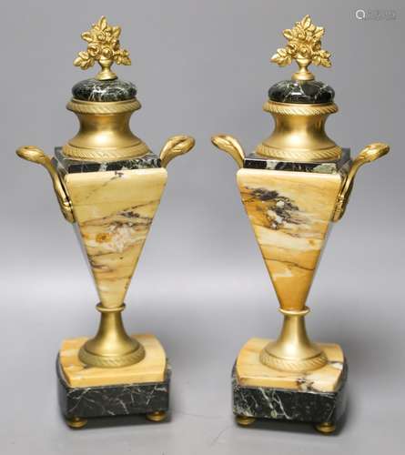 A pair of ormolu-mounted marble mantle ornaments32cm