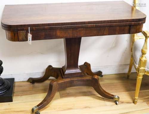 A Regency rosewood rectangular folding tea table, width 99cm...